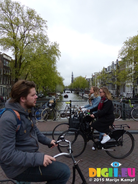 FZ014535 Push bikers on canal bridge